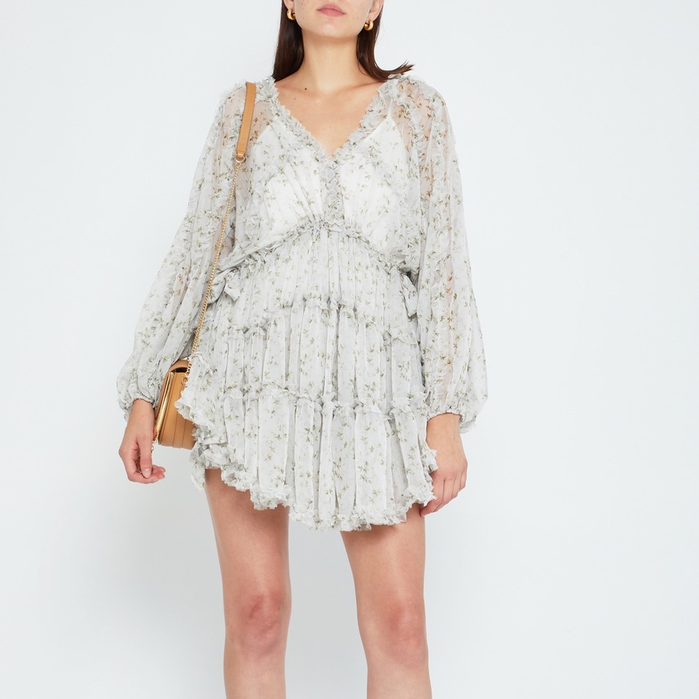 O.P.T Chiffon Floral Ruffle Rhea Long Sleeve Mini Dress Small